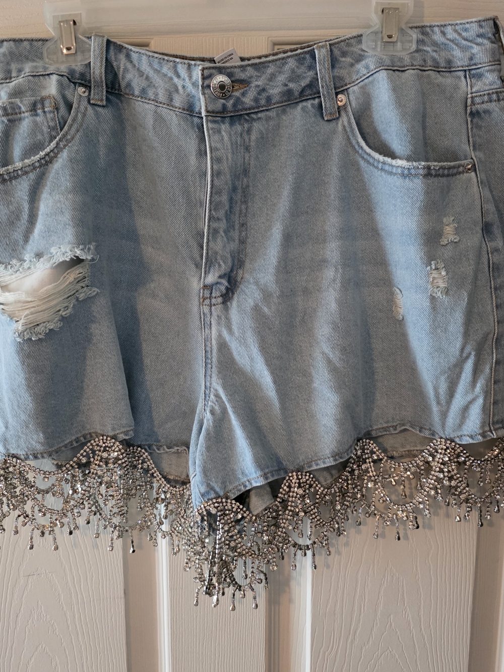Forever 21 Light Blue Denim Shorts with Beaded Fringe Trim